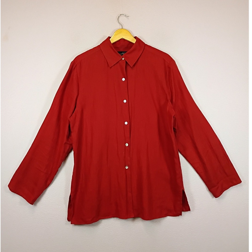 Coastal Minimalist Andrea Viccaro Womens M Red 100% Linen Button Down Shirt